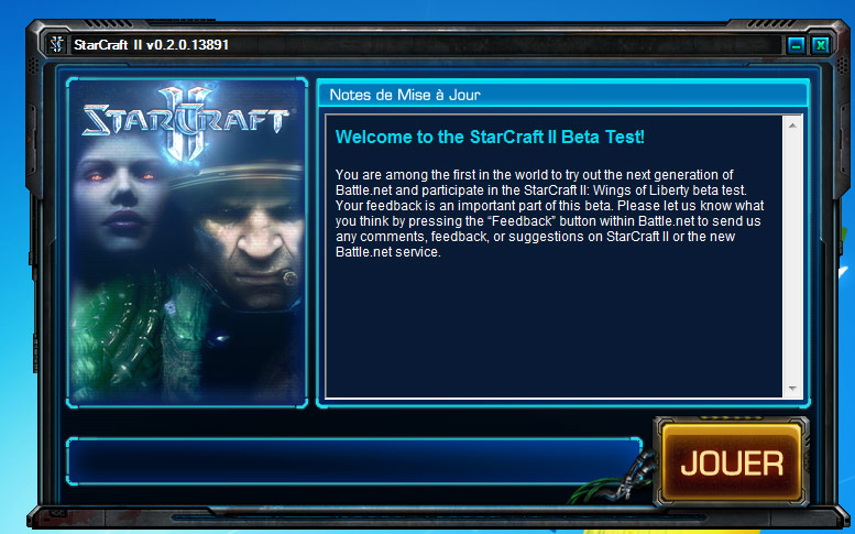 Screenshot de l'installation de la beta de StarCraft II.