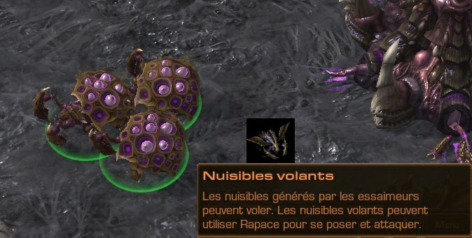 Essaimeur et Nuisible volant dans StarCraft II: Legacy of the Void.