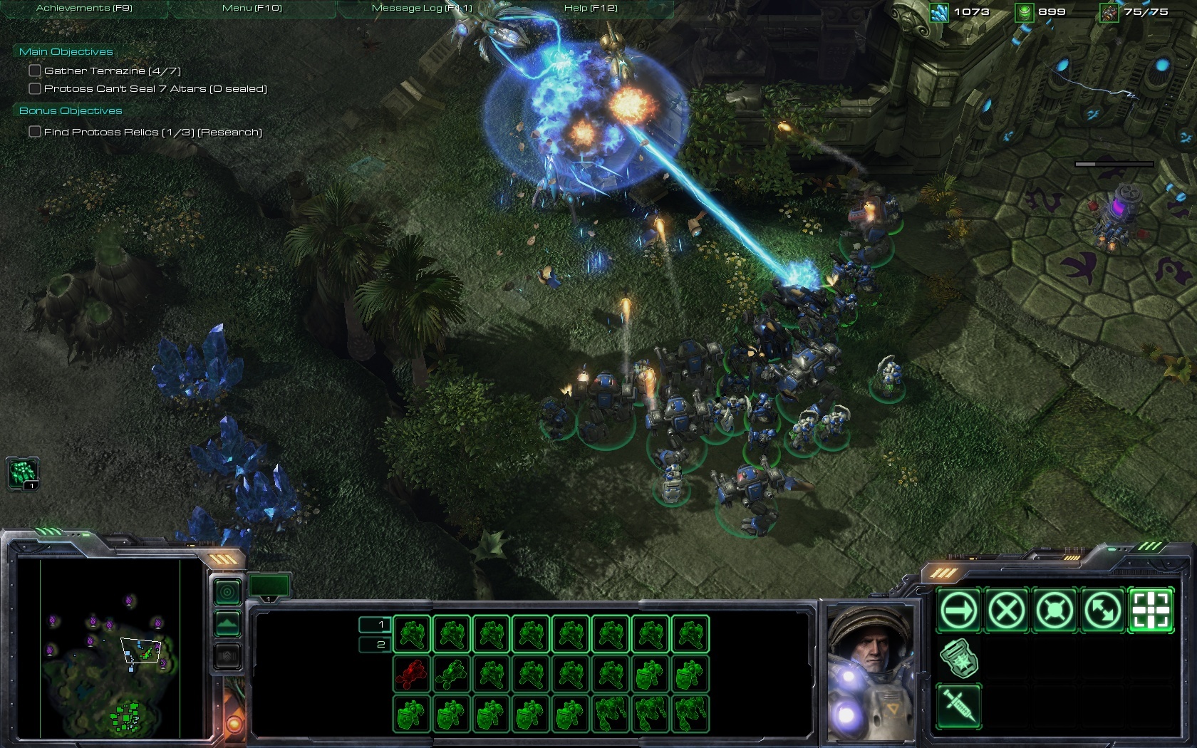 Screenshot de la campagne solo de StarCraft II: Wings of Liberty.